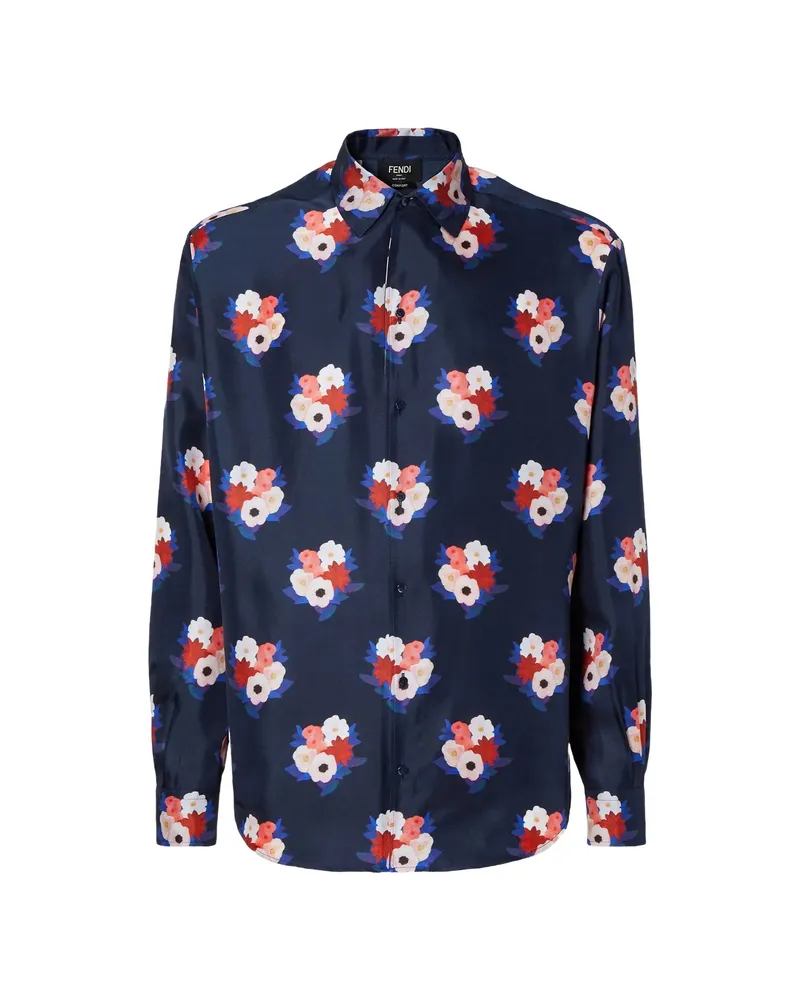 Fendi Floral Print Shirt Blue