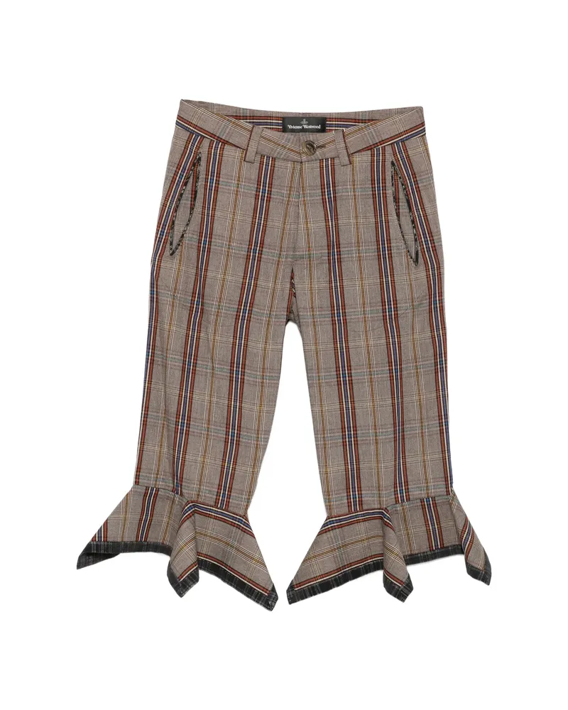 Vivienne Westwood Checked-pattern Ruffled Crop Trousers Neutrals