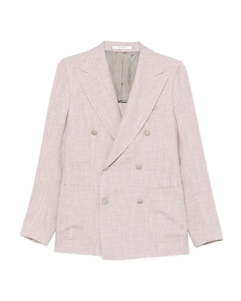 Tagliatore Double-breasted Herringbone Blazer Pink