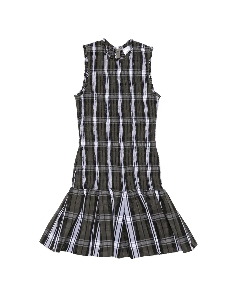 Patou Shirred Tartan-check Mini Dress Grey