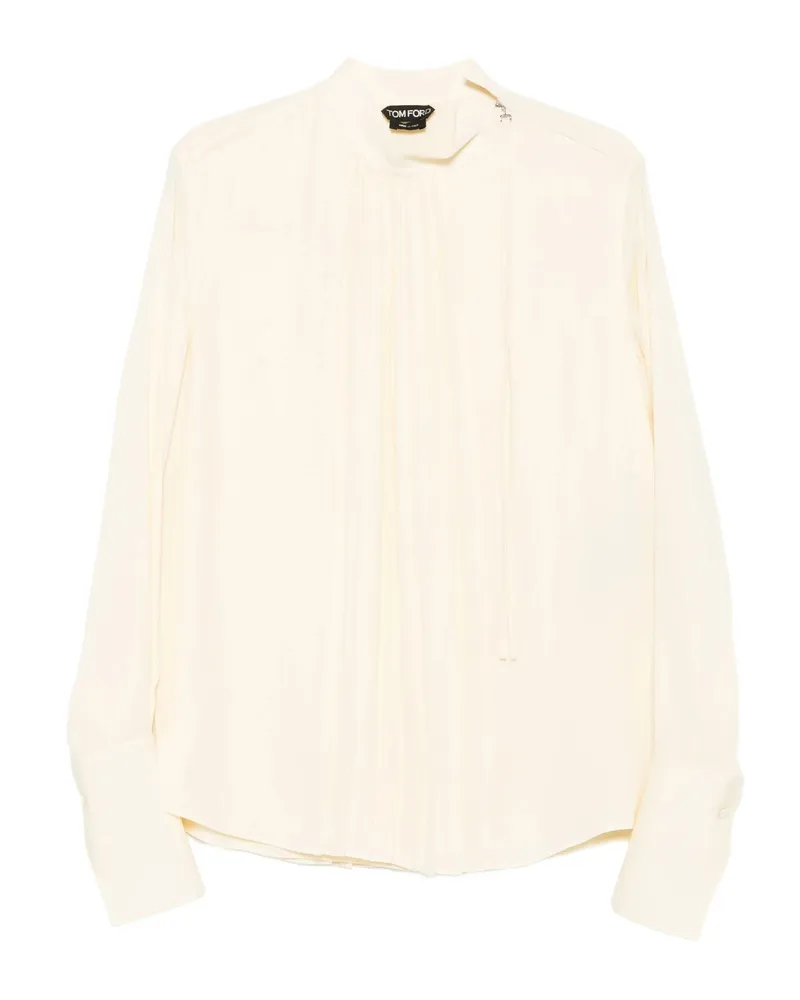 Tom Ford Pleated High-neck Top Neutrals