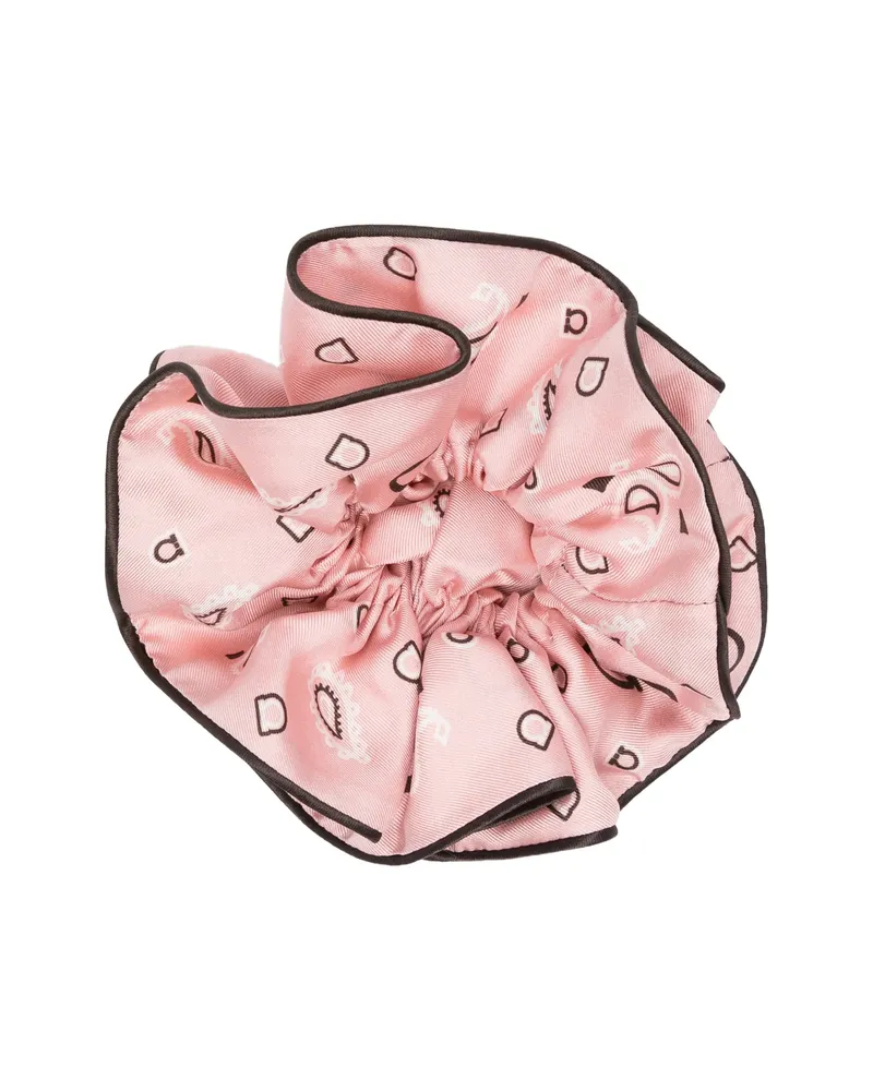 Ferragamo Arabesque Print Silk Scrunchie Pink