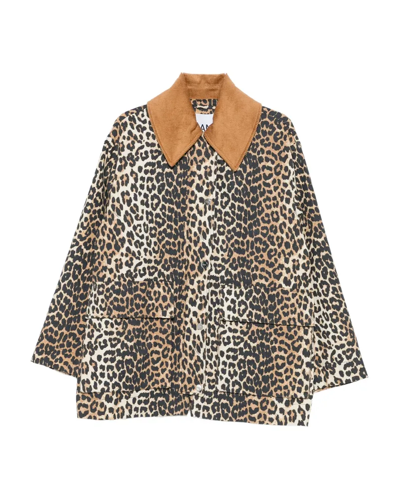 Ganni Leopard-print Bomber Jacket Brown