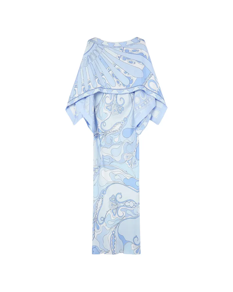 Emilio Pucci Orchidee And Soleil-print Silk Dress With Cape Blue