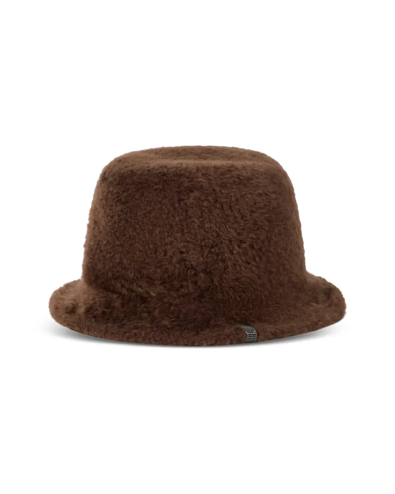 Brunello Cucinelli Soft Fuzzy-shearling Bucket Hat With Shiny-band Brown