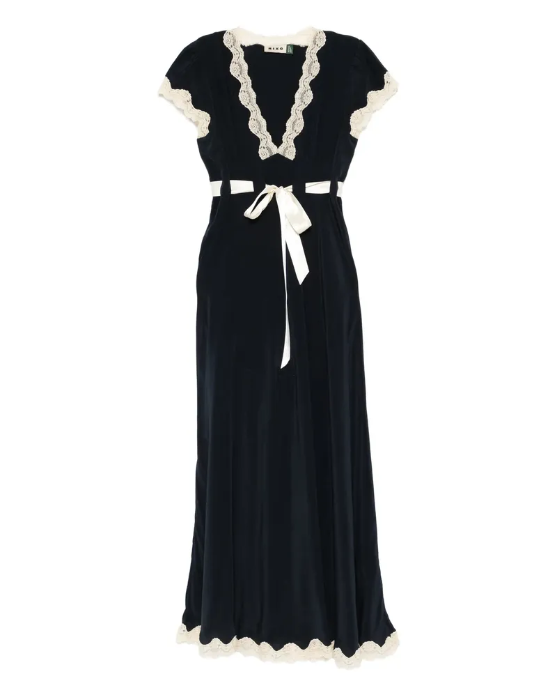 RIXO Marlice Lace-detail Tie-detail Midi Dress Blue
