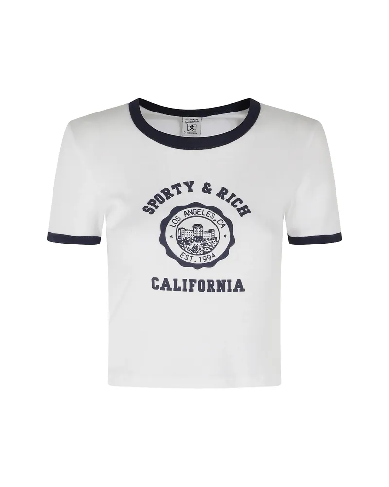 SPORTY & RICH Logo-print Ringer T-shirt White