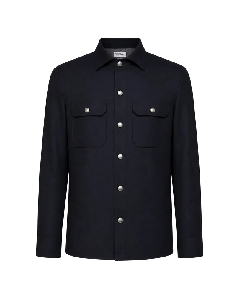 Brunello Cucinelli Virgin-wool Snap-button Shirt Blue