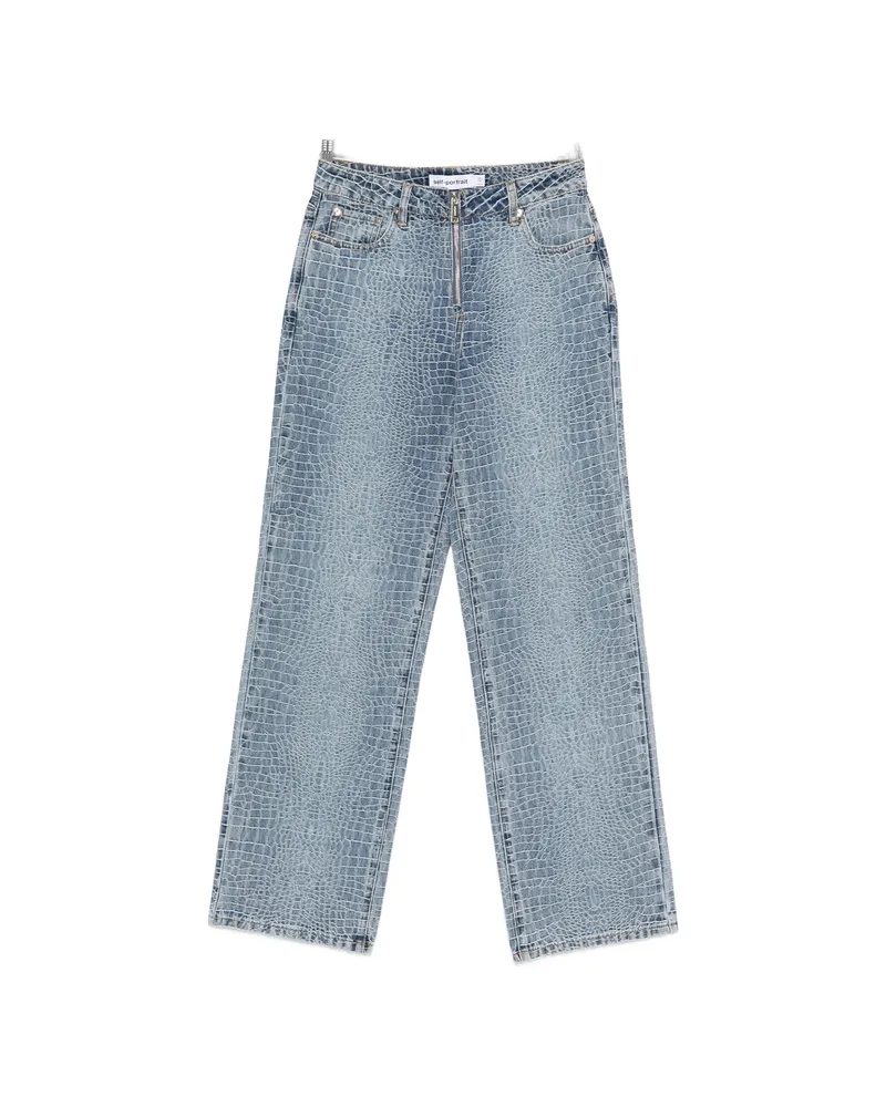 Self-Portrait Crocodile-effect Jeans Blue