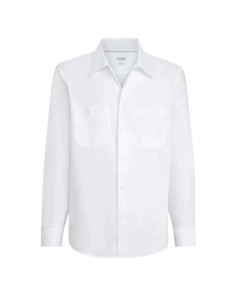 Brunello Cucinelli Linen Easy Fit Shirt With Chest Pockets White