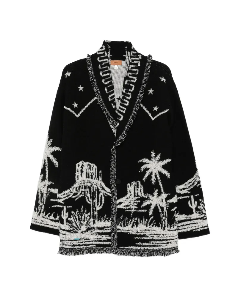 Alanui Intarsia-knit Fringed Cardigan Black