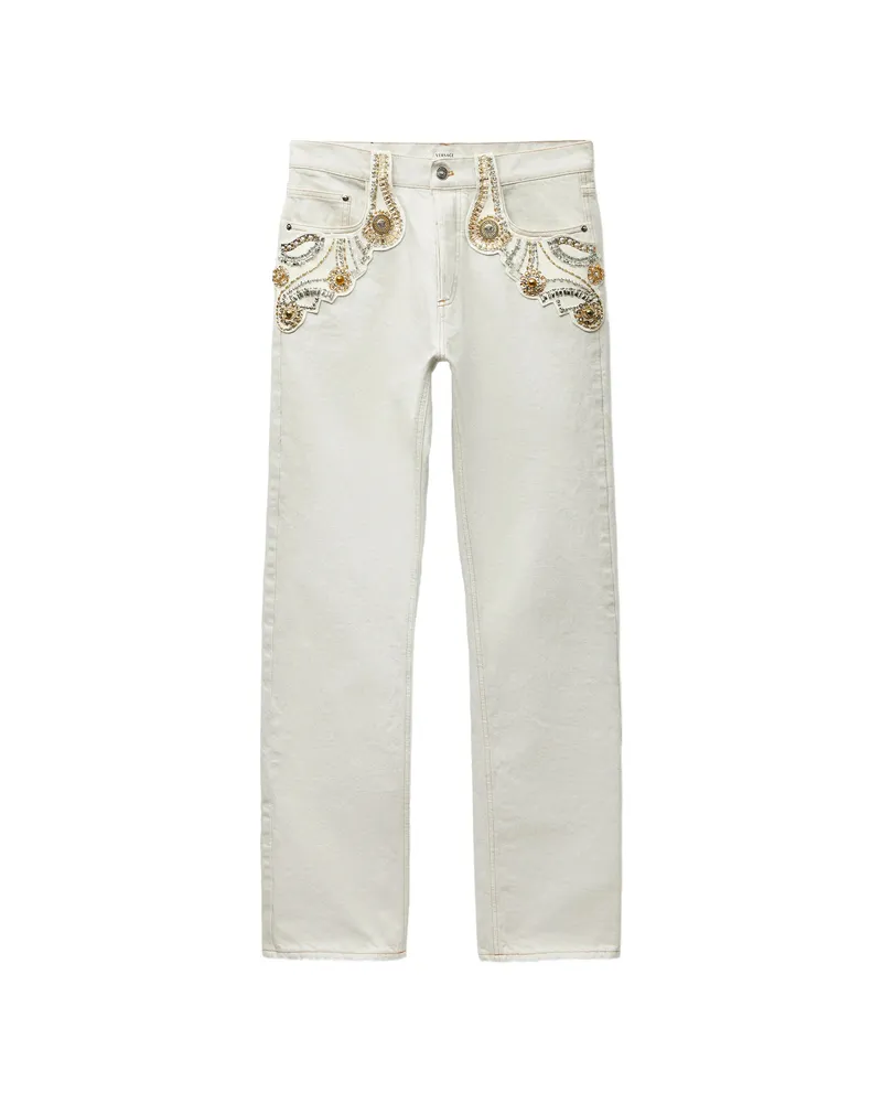 Versace Embellished Straight-leg Jeans Grey