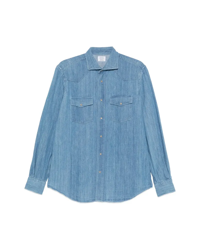 MAZZARELLI Western-yoke Chest-pocket Shirt Blue