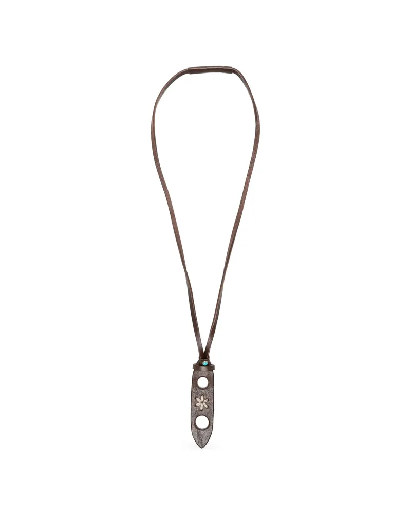 ERALDO Flower-embroidered Leather Glasses Necklace Brown