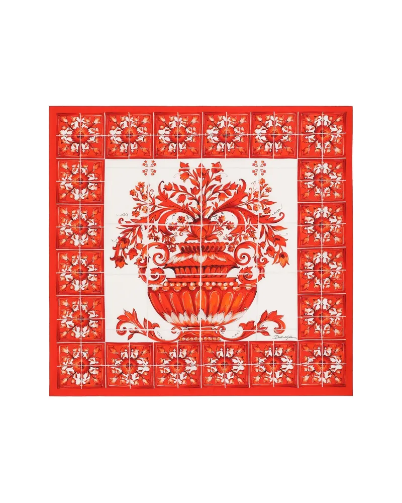 Dolce & Gabbana 90X90 Majolica-print Silk Twill Scarf Red