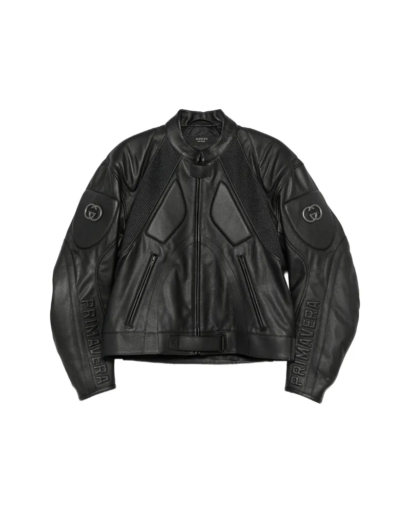 Gucci Web-stripe Interlocking G Leather Jacket Black