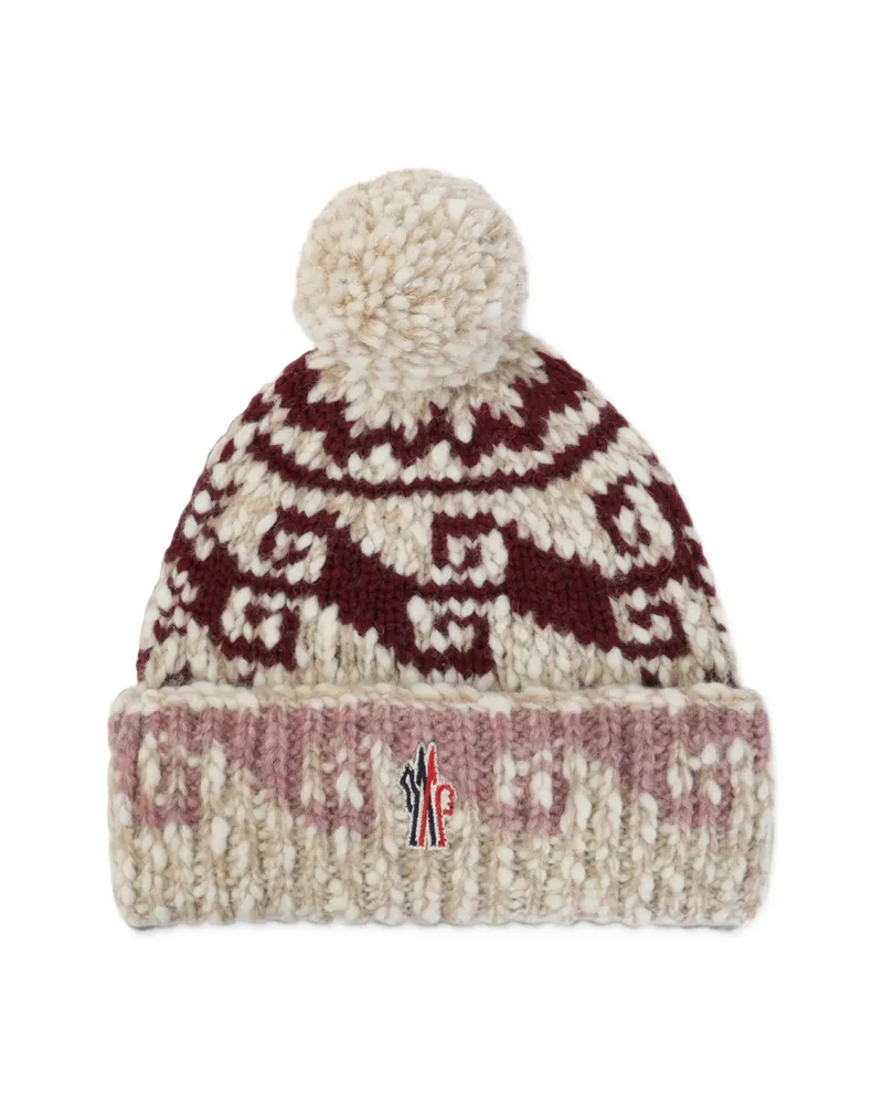 Moncler Pom-pom Intarsia-knit Beanie Hat Neutrals