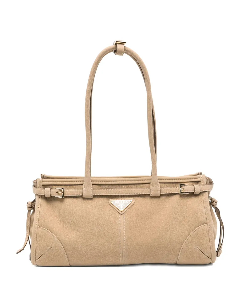 Prada Medium Bonnie Logo-plaque Shoulder Bag Neutrals