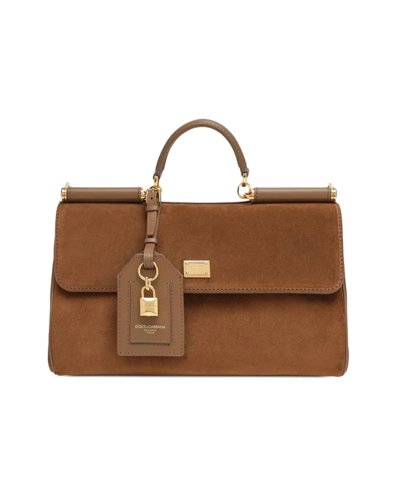 Dolce & Gabbana Medium My Sicily Handbag In Split Calfskin Brown