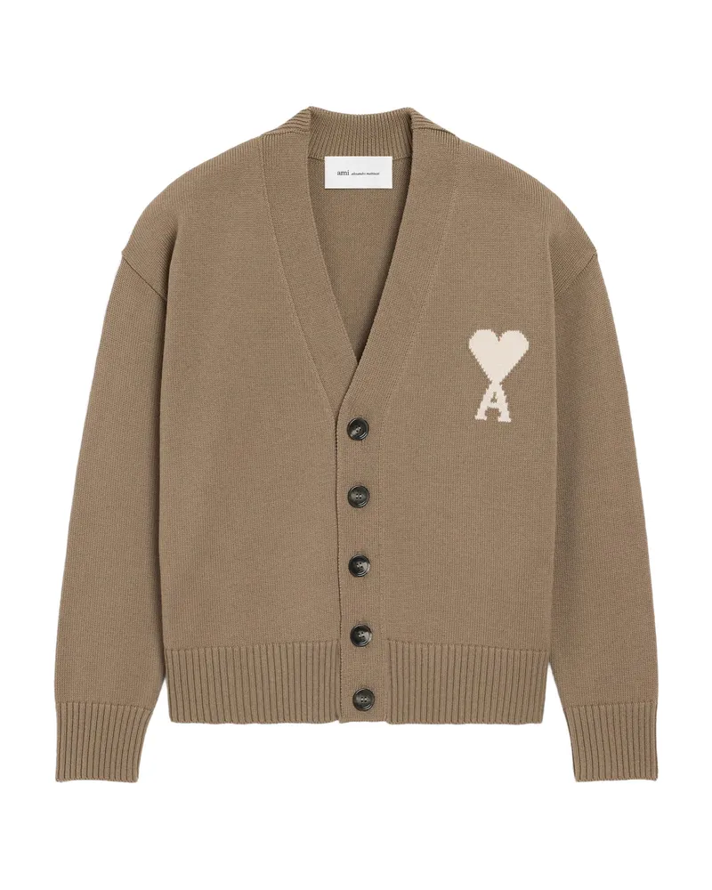AMI Paris Ami De Coeur-intarsia Button Cardigan Brown