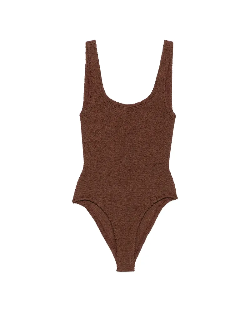 Hunza G Crinkle-effect Square-neck Swimsuit Brown
