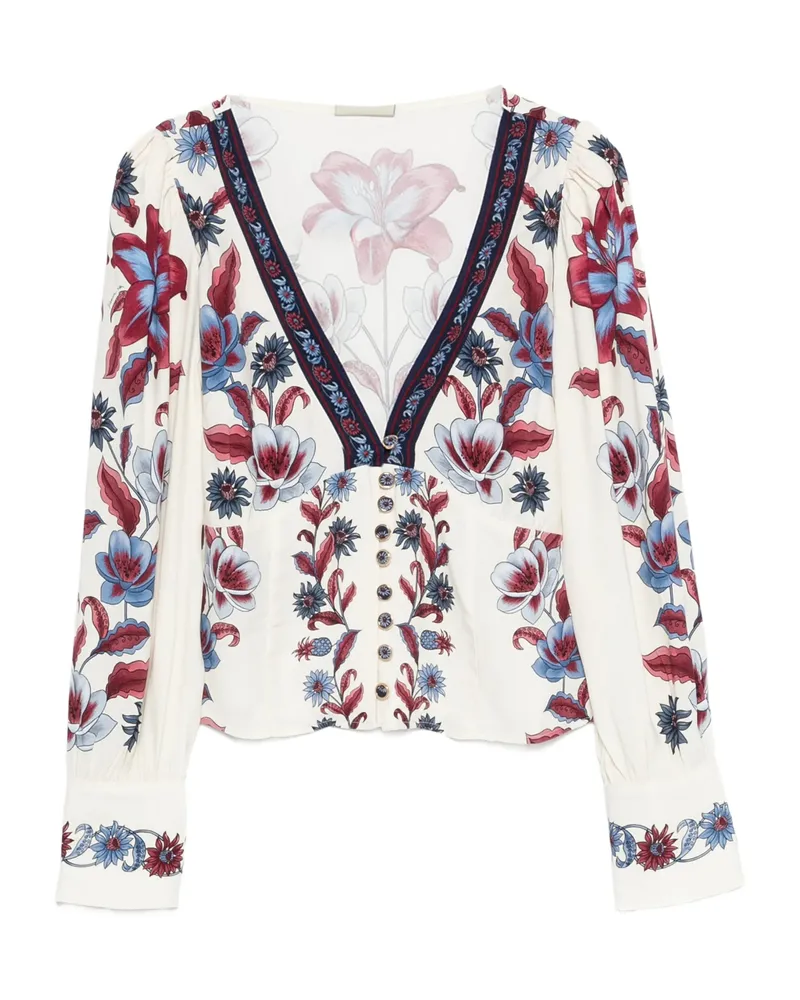 FARM Rio Floral-print V-neck Blouse White