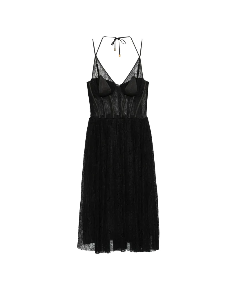 Elisabetta Franchi Lace-panelled Pleated Midi Dress Black