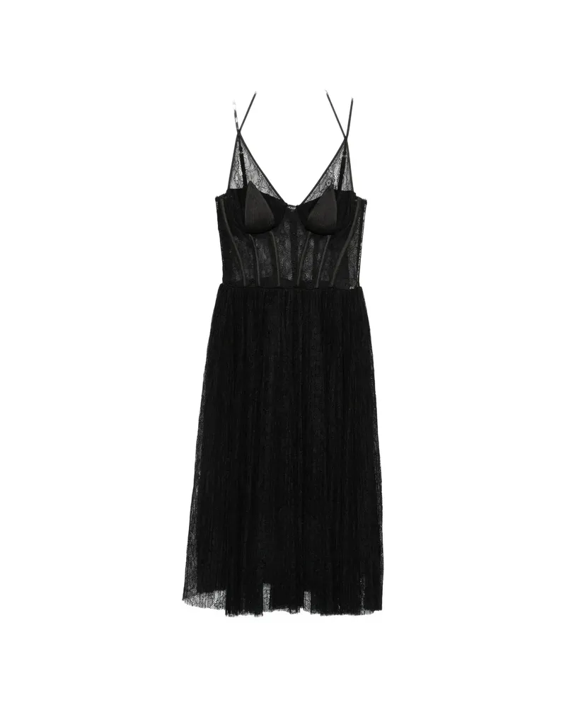 Elisabetta Franchi Lace-panelled Pleated Midi Dress Black