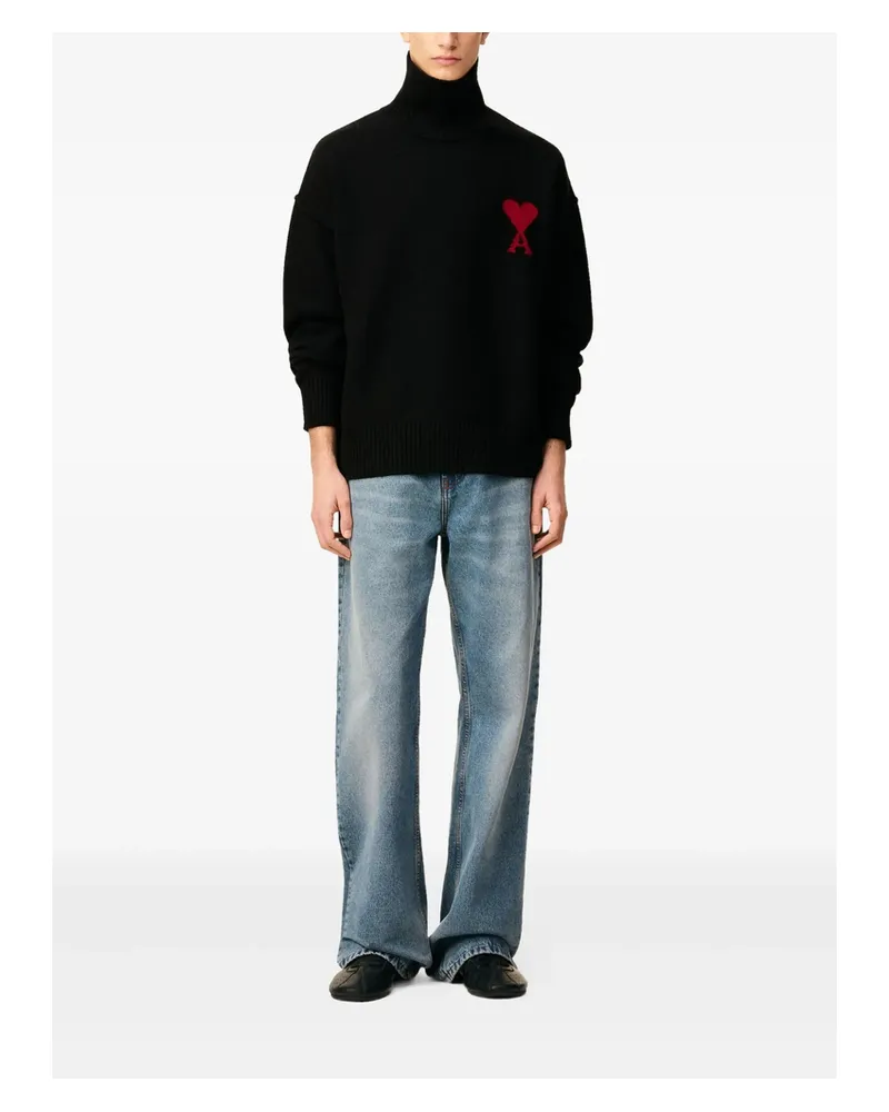 AMI Paris Ami De Coeur Funnel-neck Wool Sweater Black