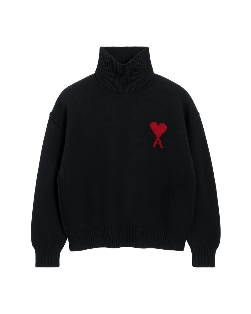 AMI Paris Ami De Coeur Funnel-neck Wool Sweater Black