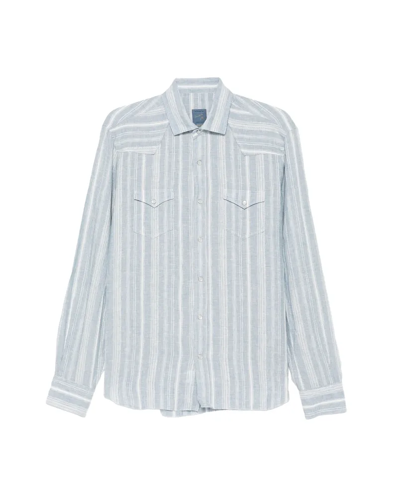 BARBA Striped Flap-pockets Shirt Blue