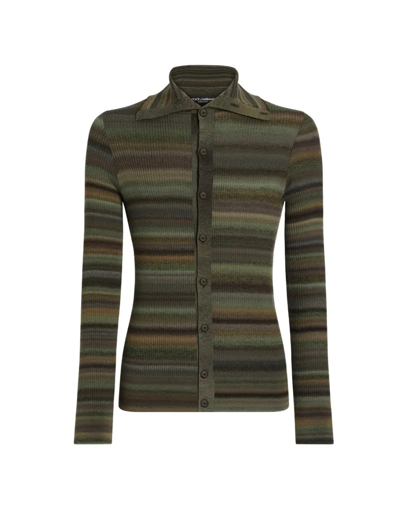 Dolce & Gabbana Ribbed Wool Cardigan Green