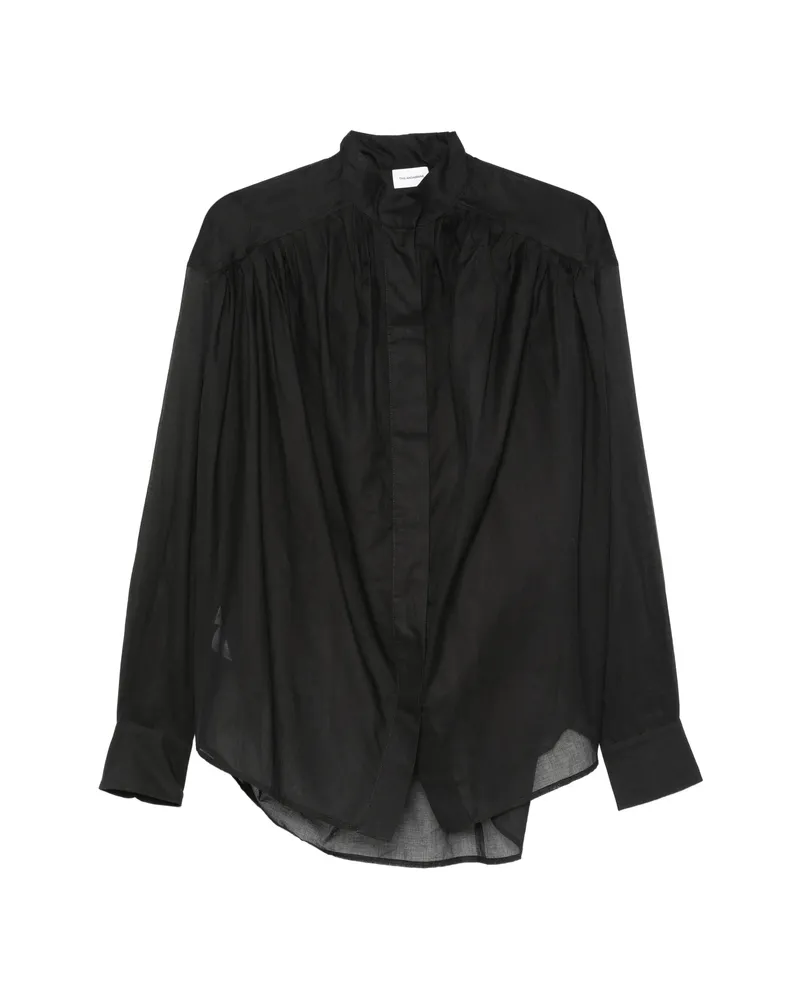 ANDAMANE Rania Gathered Semi-sheer Blouse Black