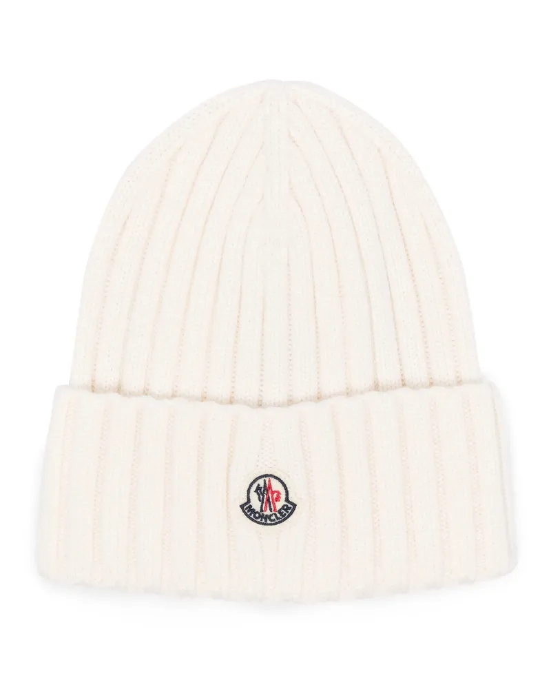 Moncler Logo-patch Ribbed Beanie White
