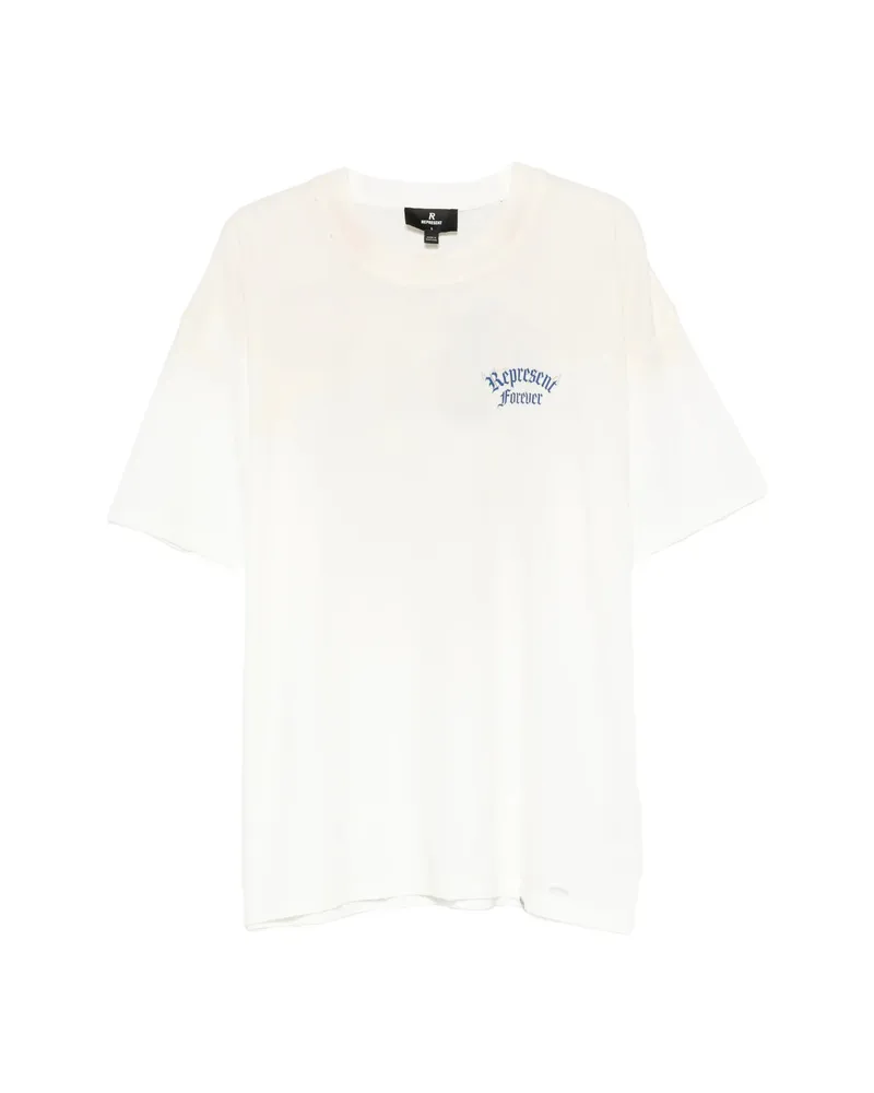 REPRESENT Duality Logo-print Distressed Cotton T-shirt Neutrals