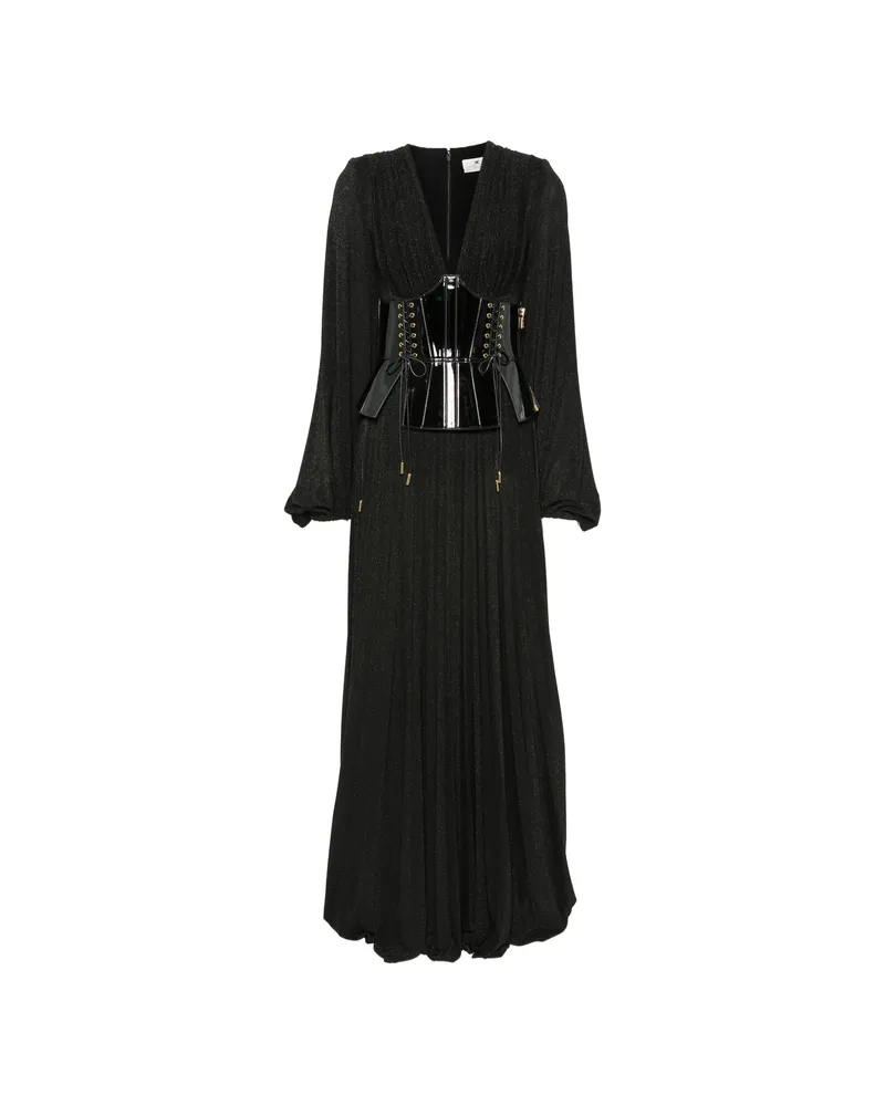 Elisabetta Franchi Corset-style Pleated Maxi Dress Black