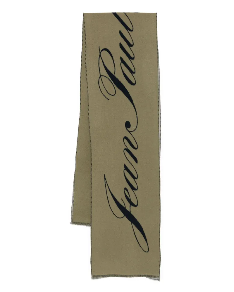Jean Paul Gaultier Logo-detail Wool Scarf Green