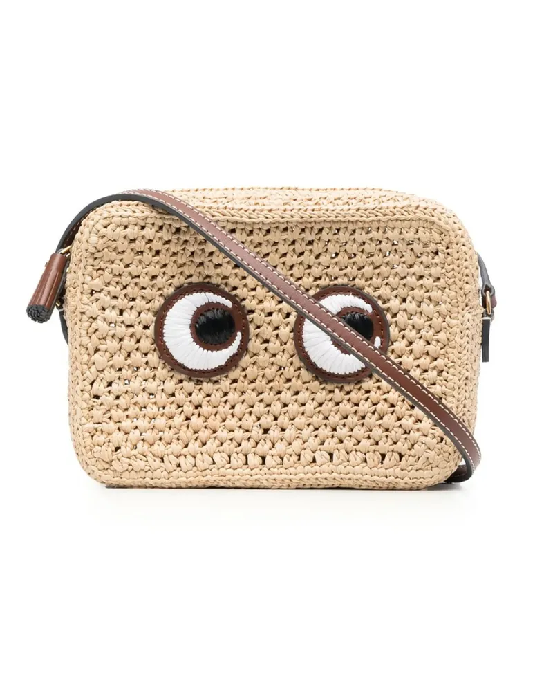 Anya Hindmarch Eyes-appliqué Woven Crossbody Bag Neutrals