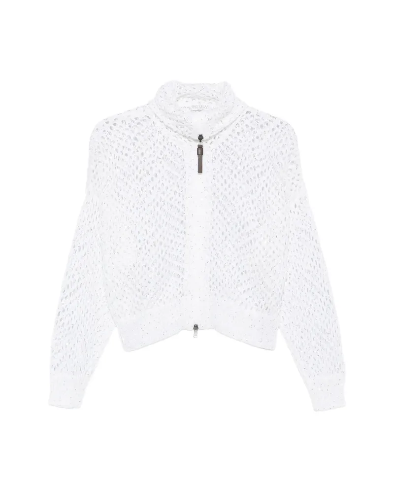 Brunello Cucinelli Sequin-embellished Open-knit Cardigan White