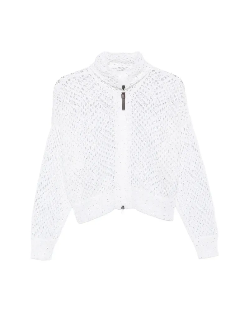 Brunello Cucinelli Sequin-embellished Open-knit Cardigan White