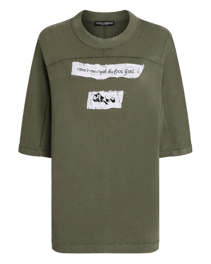 Dolce & Gabbana Panelled Graphic-print T-shirt Green