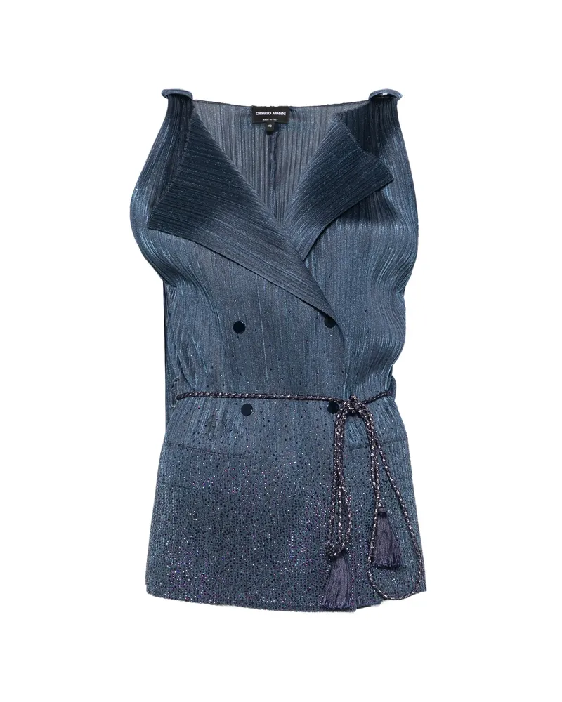 Giorgio Armani Plissé-effect Double-breasted Vest Blue