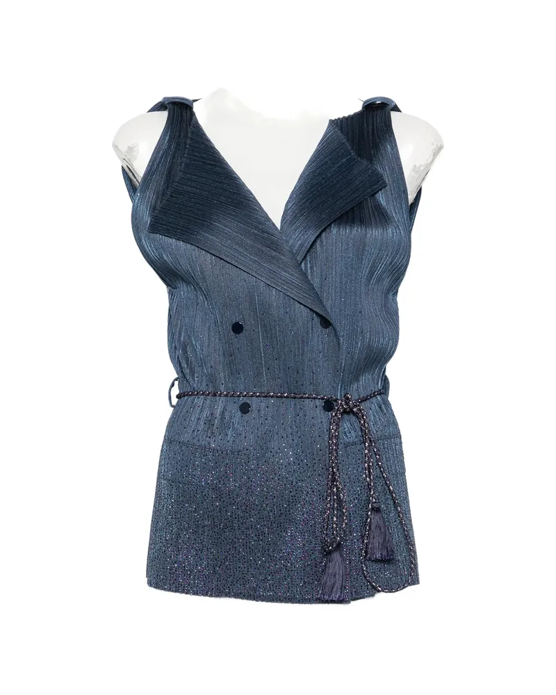 Giorgio Armani Plissé-effect Double-breasted Vest Blue