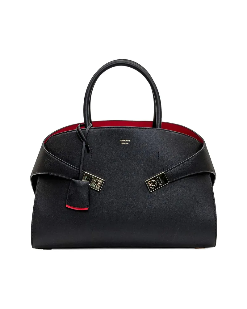 Ferragamo Medium Hug Leather Tote Bag Black