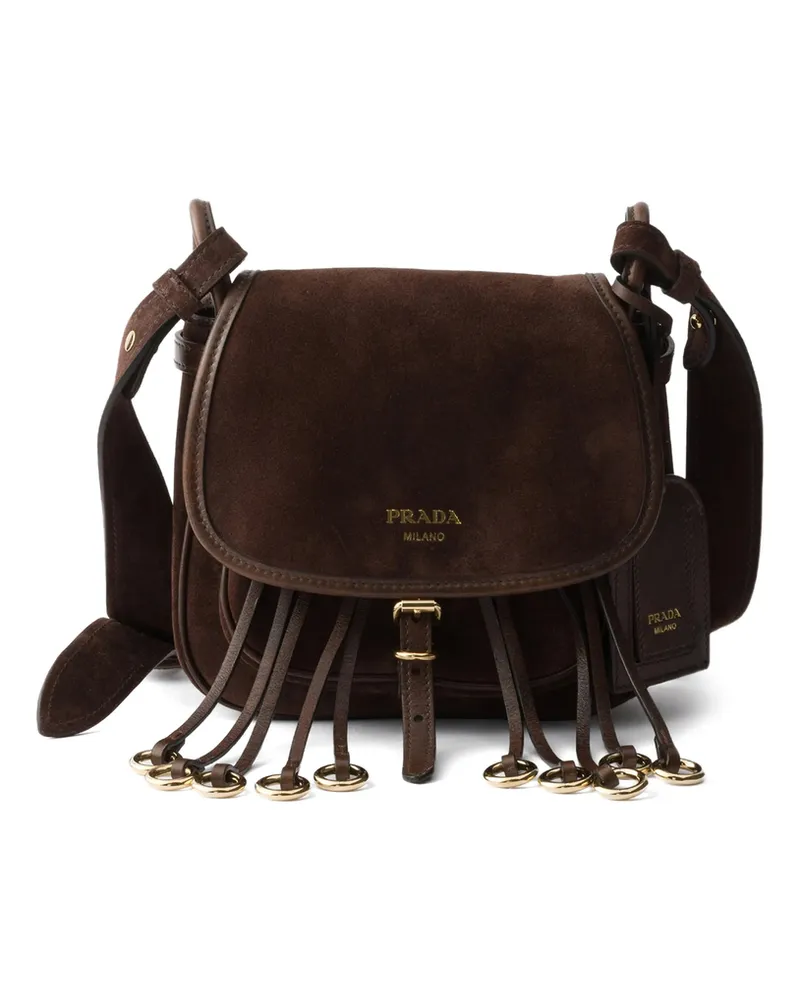 Prada Corsaire Suede Mini Shoulder Bag Brown