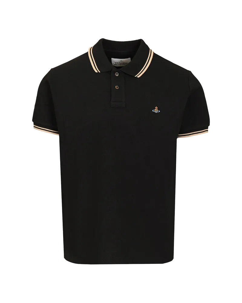 Vivienne Westwood Orb-embroidered Tipped Polo Shirt Black