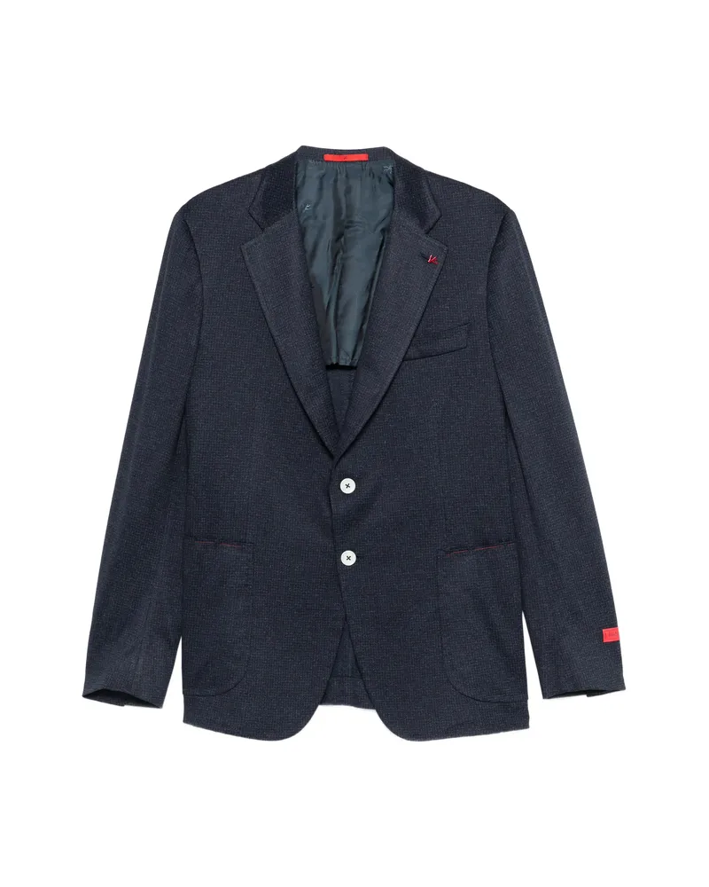 Isaia Buttoned Woven Jacket Blue