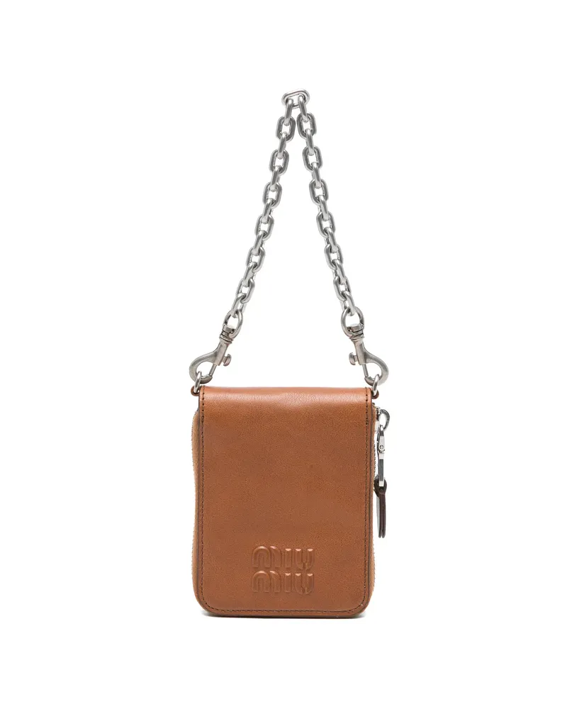 Miu Miu Logo-embossed Chain-strap Wallet Brown