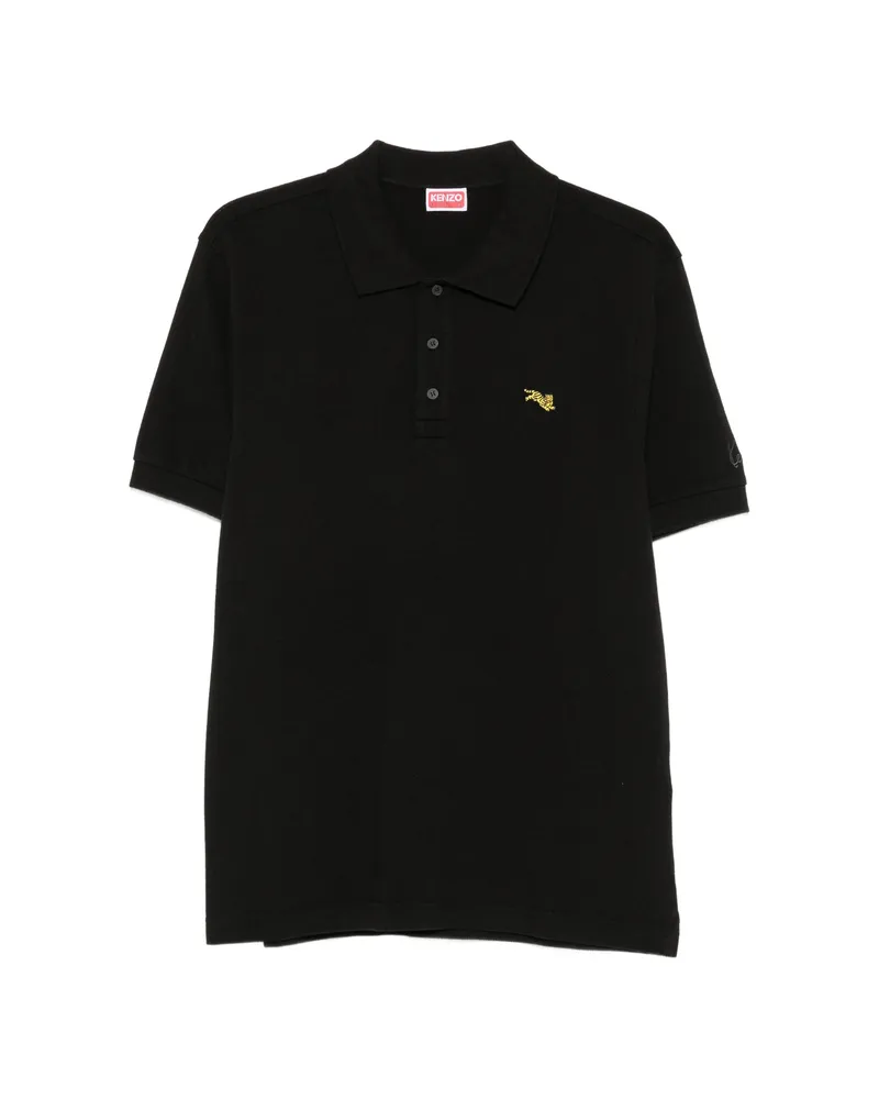 Kenzo Tiger-patch Polo Shirt Black