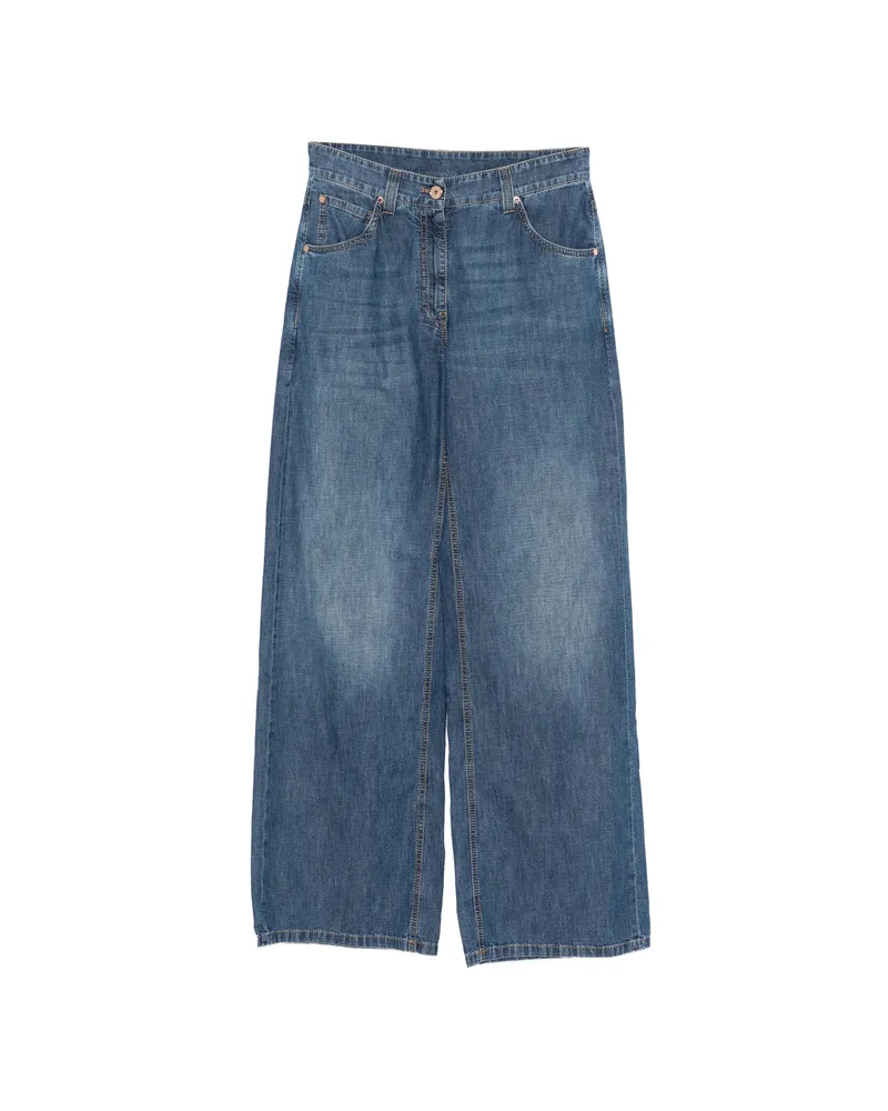 Brunello Cucinelli Embellished-detail Wide-leg Jeans Blue